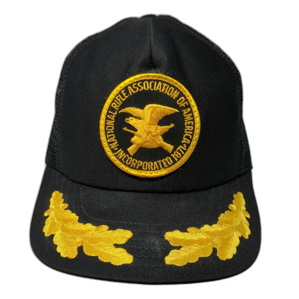 NRA Trucker Hat Black Yellow Vintage Mesh Snapback Scrambled Eggs Made in USA